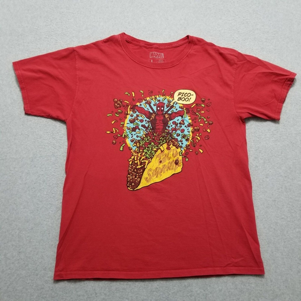 Marvel‎ Deadpool Shirt Mens Large Red Short Sleeve Taco